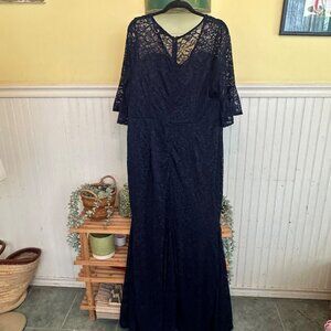 miusol plus size blue lace floor length gown stretchy 3/4 sleeve 2X